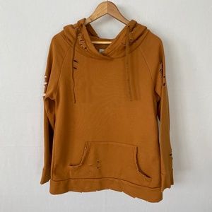 CHELSEA DEBOER by Lily & Lottie Size L Distressed Pop Over Hoodie Pumpkin Tan